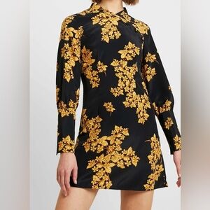 Topshop Black Mini Dress with Gold Floral Print